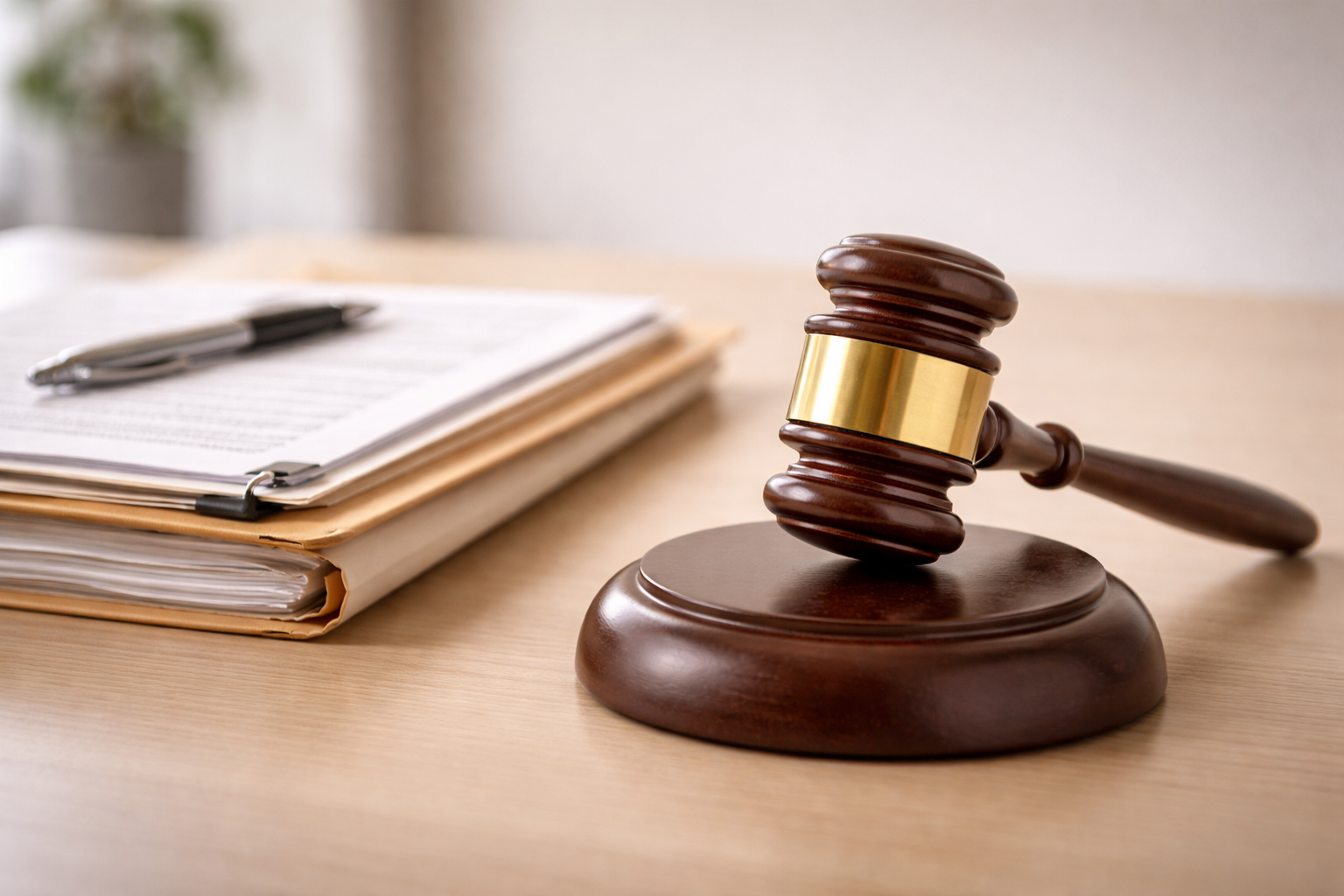 Gavel on court records desk representing civil court background check search for employer screening