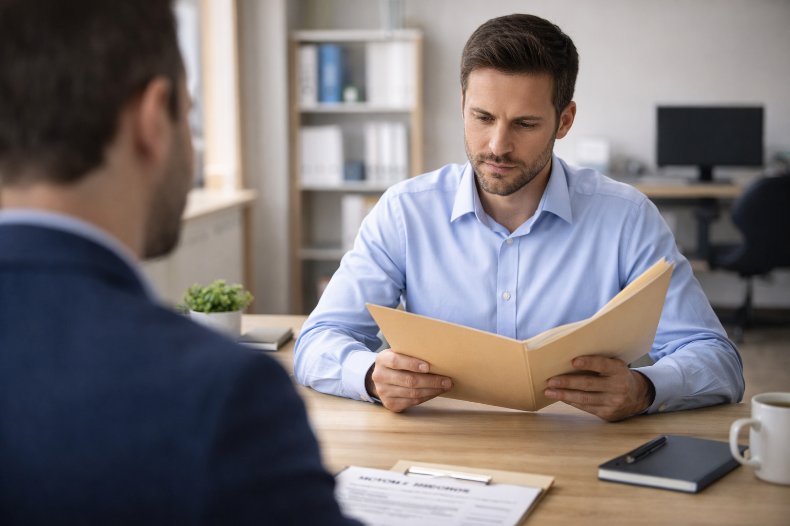 Hiring manager reviewing criminal background check report before making an employment decision